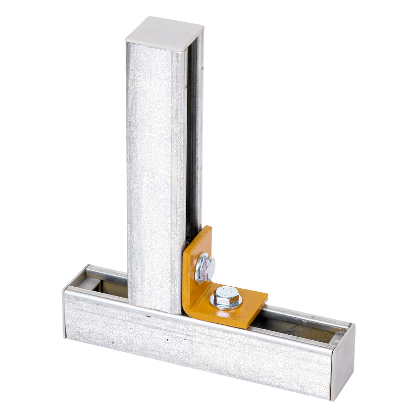 2-Hole zinc plated steel 90-degree corner angle, length from bend 1-5/8 and 2-5/16 in.