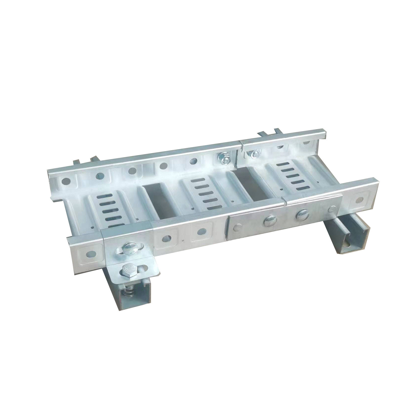 The hold-down device is used to fix the T3 cable tray to a certain length of strut/channel. Always use in pairs on opposite sides of the tray and fix T3 at least twice along its length.
A full range of T3 accessories can be provided to supplement the system and facilitate on-site manufacturing.
T3 fittings are applicable to all tray widths and can be used to make tee, riser, elbow and cross.