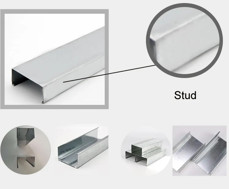 application
The metal stud is a vertical profile inserted into the rail and supporting the partition; It is used for fixing partition, calcium silicate board, fiber cement board, etc.
The metal rail is a horizontal profile that fixes the partition to the floor and ceiling.
It is applicable to drywall systems of factories, office buildings, warehouses, greenhouses, home decoration, etc.